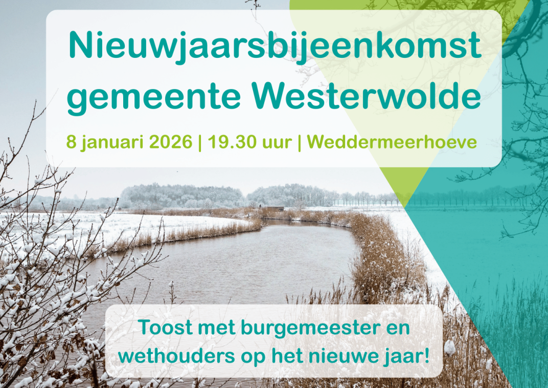 Foto met kanaal en tekst Nieuwjaarsbijeenkomst gemeente Westerwolde