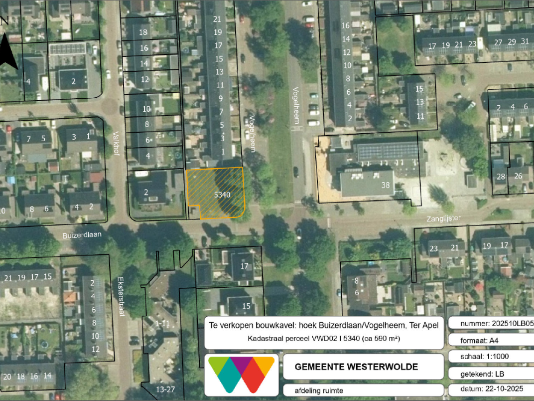 Bovenaanzicht kavel kadastraal perceel VWD02 5340 